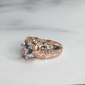 8mm Round Cut White/Rose Gold Topaz Ring Size 8